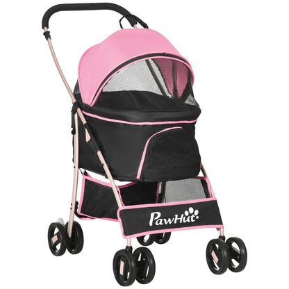 Foldable 3 in 1 Pet Stroller for Small Dogs with Removable Wagon Storage Basket Safety Straps and Cushion Load 15 kg Pink