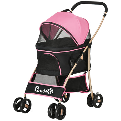 Foldable 3 in 1 Pet Stroller for Small Dogs with Removable Wagon Storage Basket Safety Straps and Cushion Load 15 kg Pink