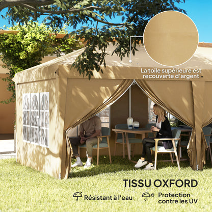 Folding Garden Gazebo 6 x 3m Outdoor Folding Canopy Pop-up Gazebo Waterproof 4 Removable Side Walls 4 Windows + Khaki Carry Bag
