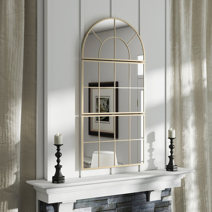 3-Piece Arched Window Wall Mirror, Gold Metal Frame — 30 x 59 in (76 x 150 cm)