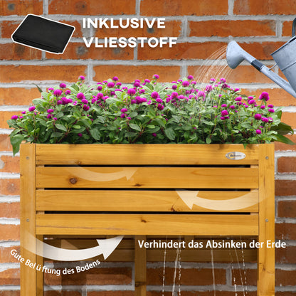 Raised Bed Planter Flower Box with Folding Tabletop, Herb Bed with Fleece Inner Lining, for Garden, Terrace, Wood, Brown, 64 x 63 x 74.5 cm