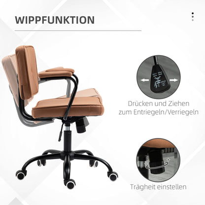 Office Chair with Casters Swivel Desk Chair for Office Height Adjustable with Rocking Function 360-Degree Rotation Tiltable Foam Brown 61 x 58 x 82-91 cm