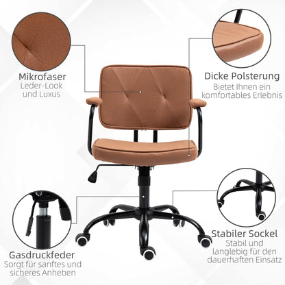Office Chair with Casters Swivel Desk Chair for Office Height Adjustable with Rocking Function 360-Degree Rotation Tiltable Foam Brown 61 x 58 x 82-91 cm