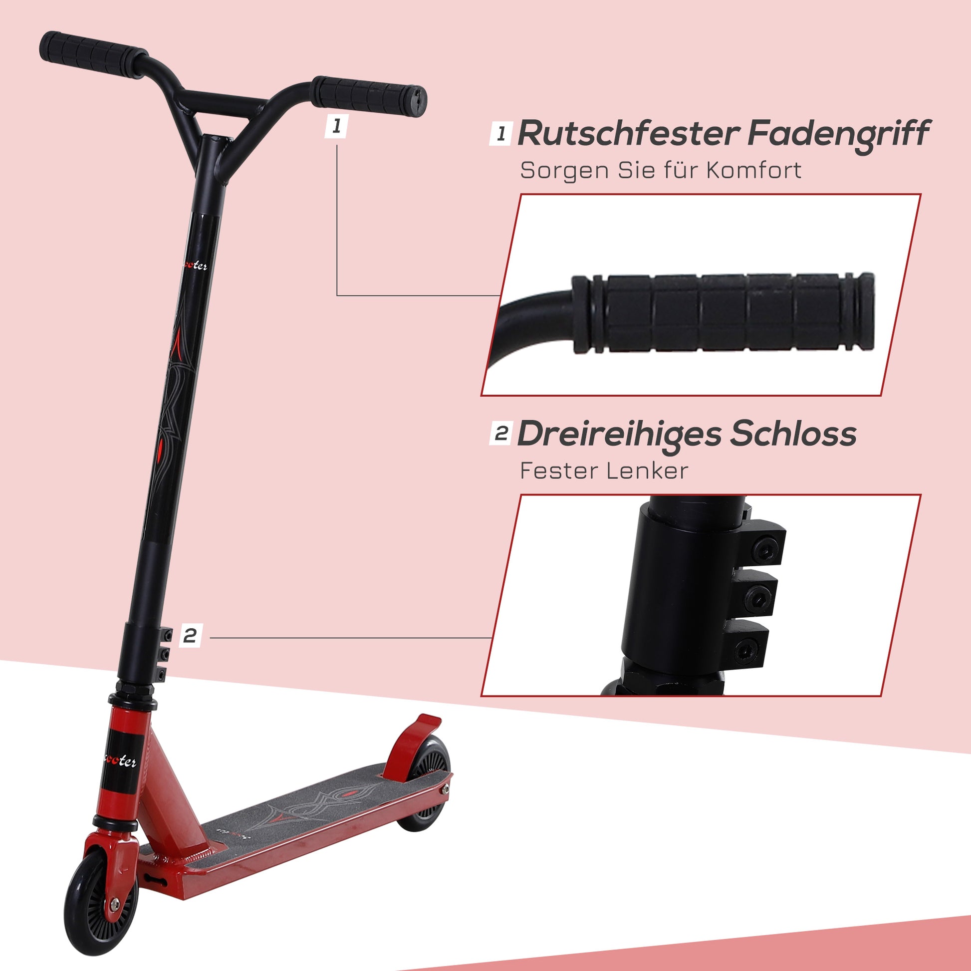 Stunt Scooter with 360° Steering, ABEC 9 Ball Bearings, 100mm Faux Leather Wheels, Aluminium Kick Scooter for Stunts up to 100kg, Trick Scooter Fun Scooter for Kids 14+