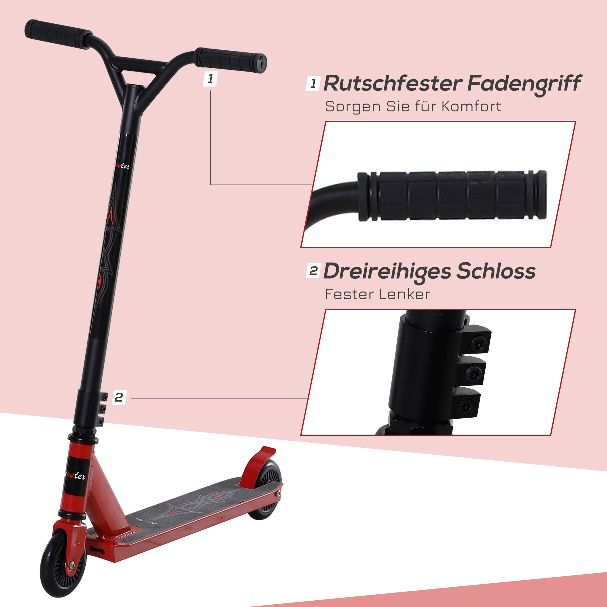 Stunt Scooter with 360° Steering, ABEC 9 Ball Bearings, 100mm Faux Leather Wheels, Aluminium Kick Scooter for Stunts up to 100kg, Trick Scooter Fun Scooter for Kids 14+