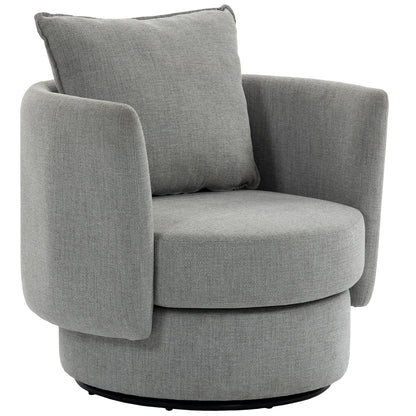 360° Swivel Lounge Chair with Cushion, Linen-Look Accent Armchair for Bedroom & Living Room, Light Gray