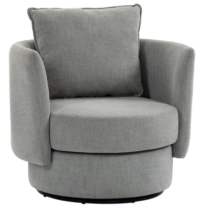 360° Swivel Lounge Chair with Cushion, Linen-Look Accent Armchair for Bedroom & Living Room, Light Gray
