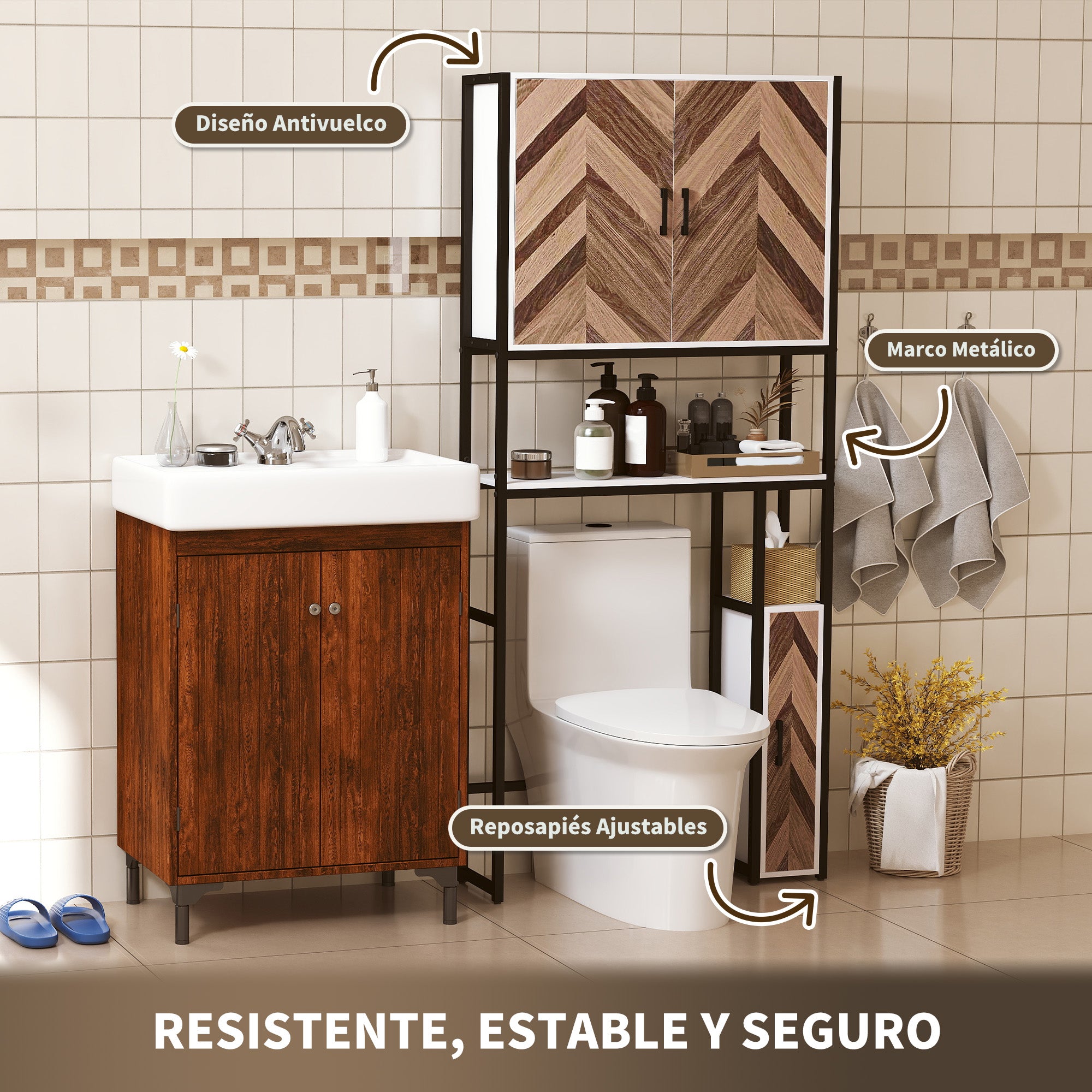 Over Toilet Cabinet Over Toilet Cabinet with 3 Doors 2 Adjustable Shelves and Open Compartment Bathroom Furniture 79.5x23x178 cm Multicolor