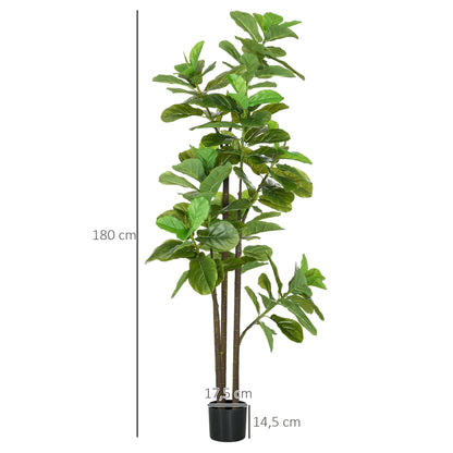 Set of 2 Artificial Plants Fiddle Leaf Fig Ficus Lyrata 180cm Tall with Pot, Large Artificial Tree for Decoration