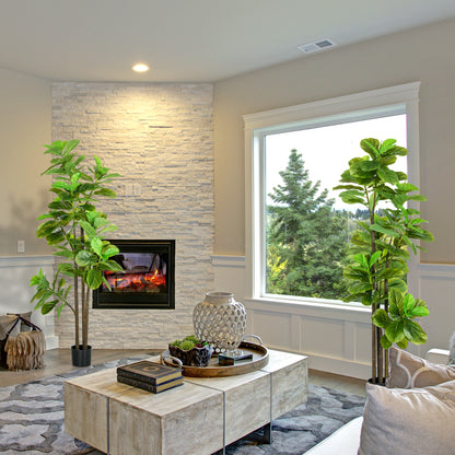 Set of 2 Artificial Plants Fiddle Leaf Fig Ficus Lyrata 180cm Tall with Pot, Large Artificial Tree for Decoration