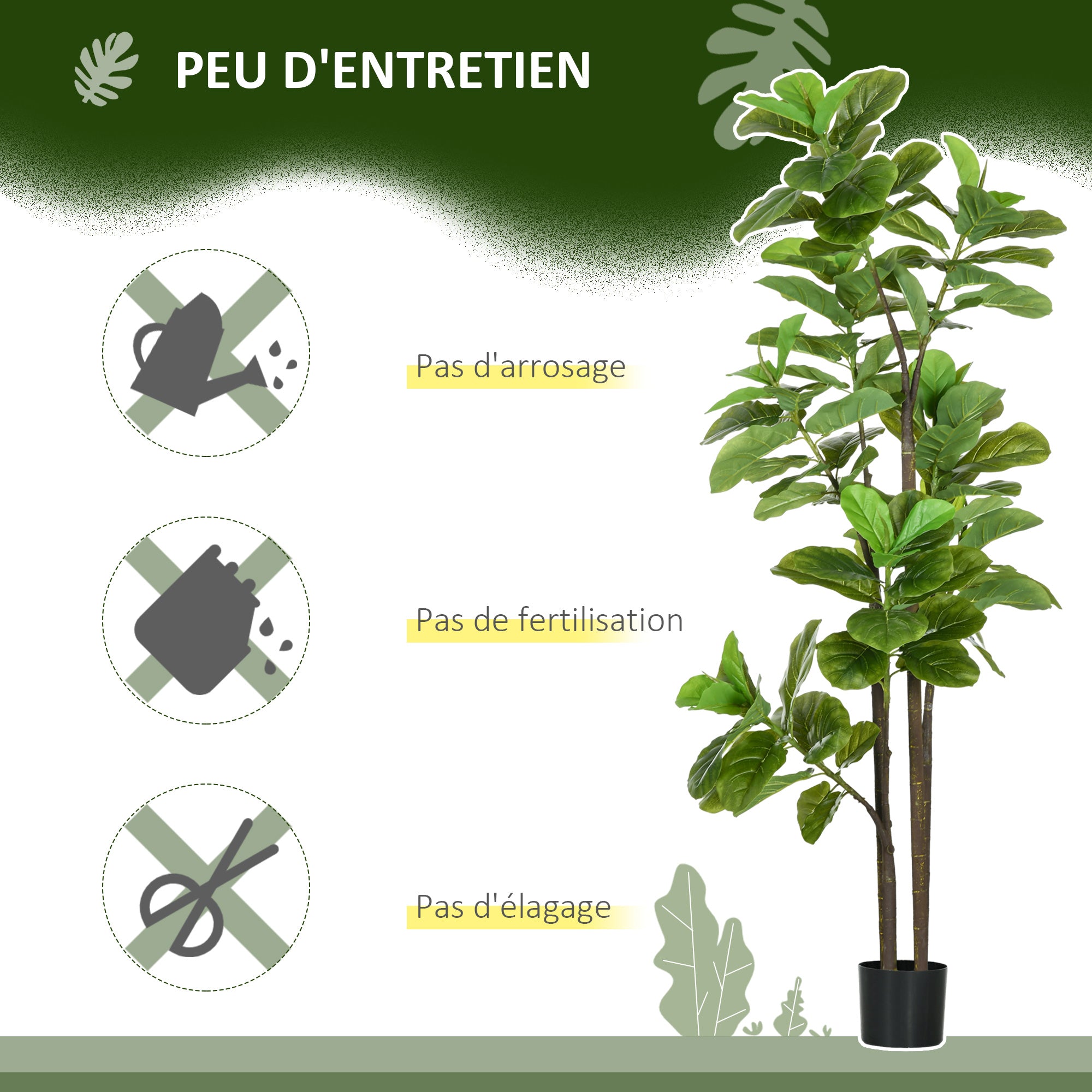 Set of 2 Artificial Plants Fiddle Leaf Fig Ficus Lyrata 180cm Tall with Pot, Large Artificial Tree for Decoration