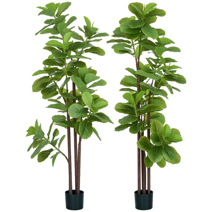 Set of 2 Artificial Plants Fiddle Leaf Fig Ficus Lyrata 180cm Tall with Pot, Large Artificial Tree for Decoration