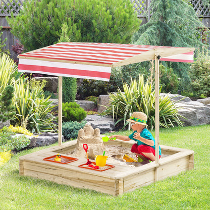 Square Wooden Sandpit 1.18L x 1.18W x 1.18H m - Adjustable Height, Inclination Roof, Closable - 2 Tubs - Fir Wood Autoclave