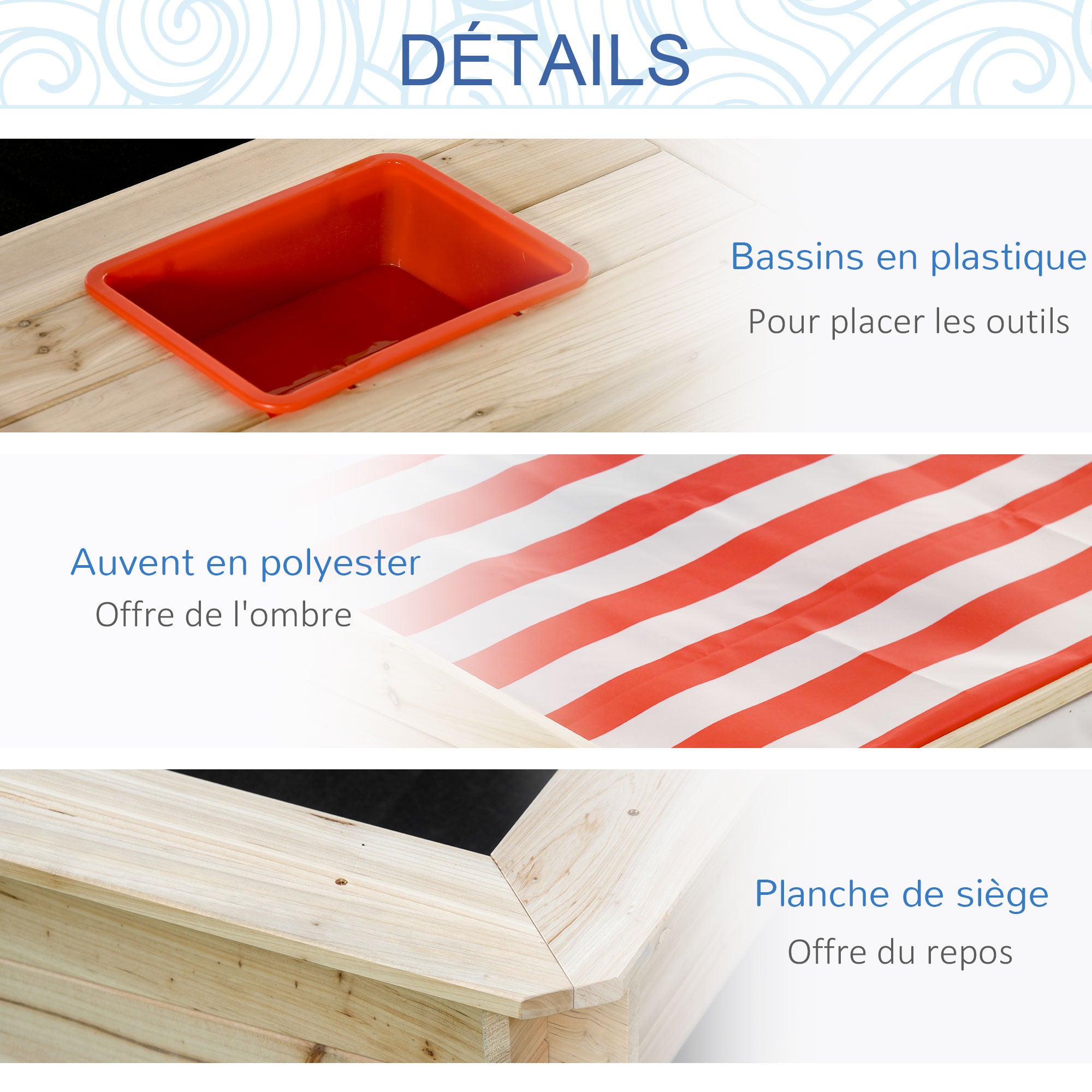 Square Wooden Sandpit 1.18L x 1.18W x 1.18H m - Adjustable Height, Inclination Roof, Closable - 2 Tubs - Fir Wood Autoclave