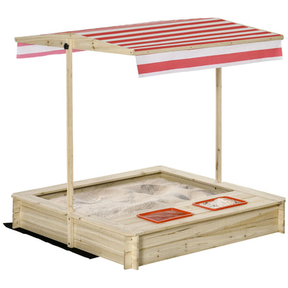Square Wooden Sandpit 1.18L x 1.18W x 1.18H m - Adjustable Height, Inclination Roof, Closable - 2 Tubs - Fir Wood Autoclave