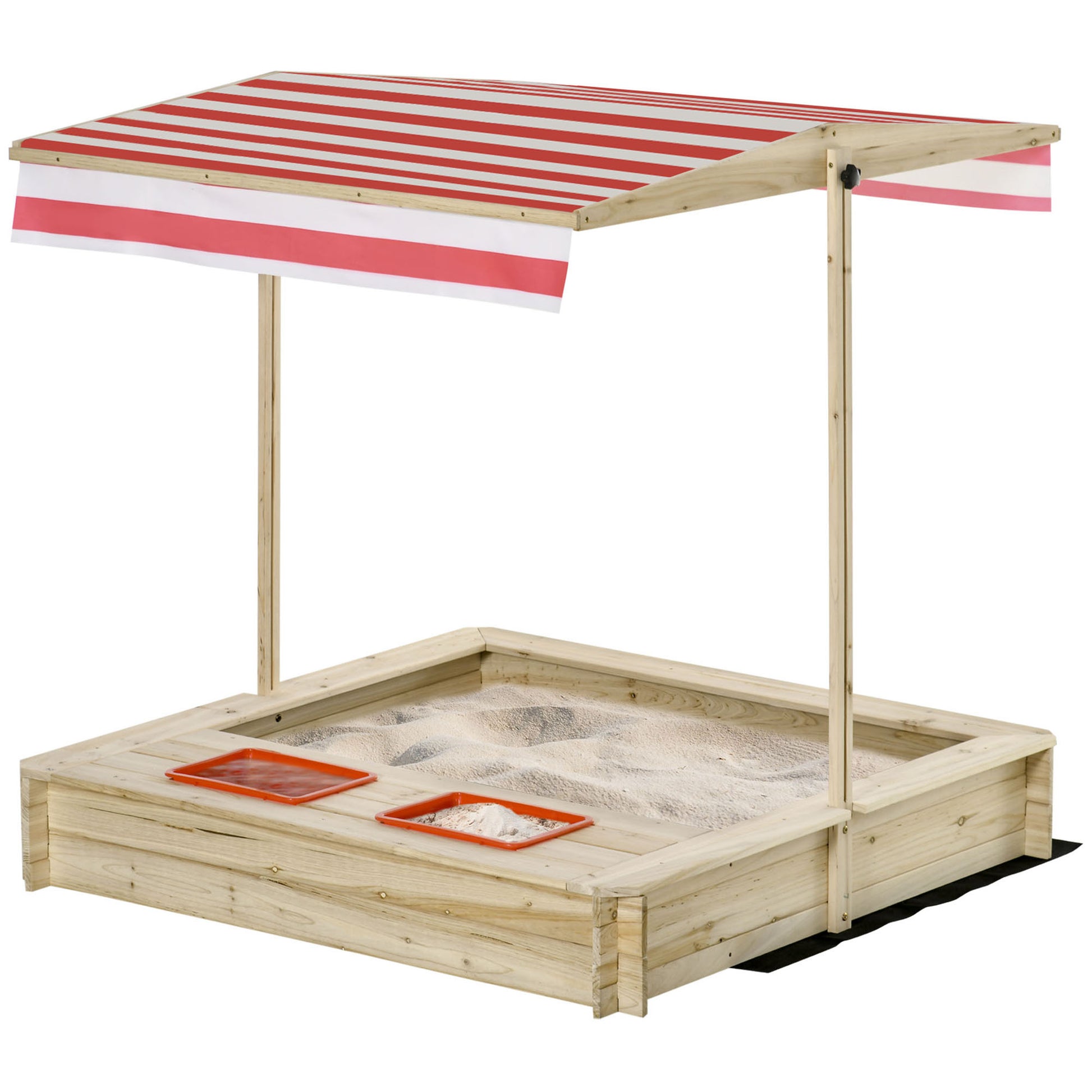 Square Wooden Sandpit 1.18L x 1.18W x 1.18H m - Adjustable Height, Inclination Roof, Closable - 2 Tubs - Fir Wood Autoclave