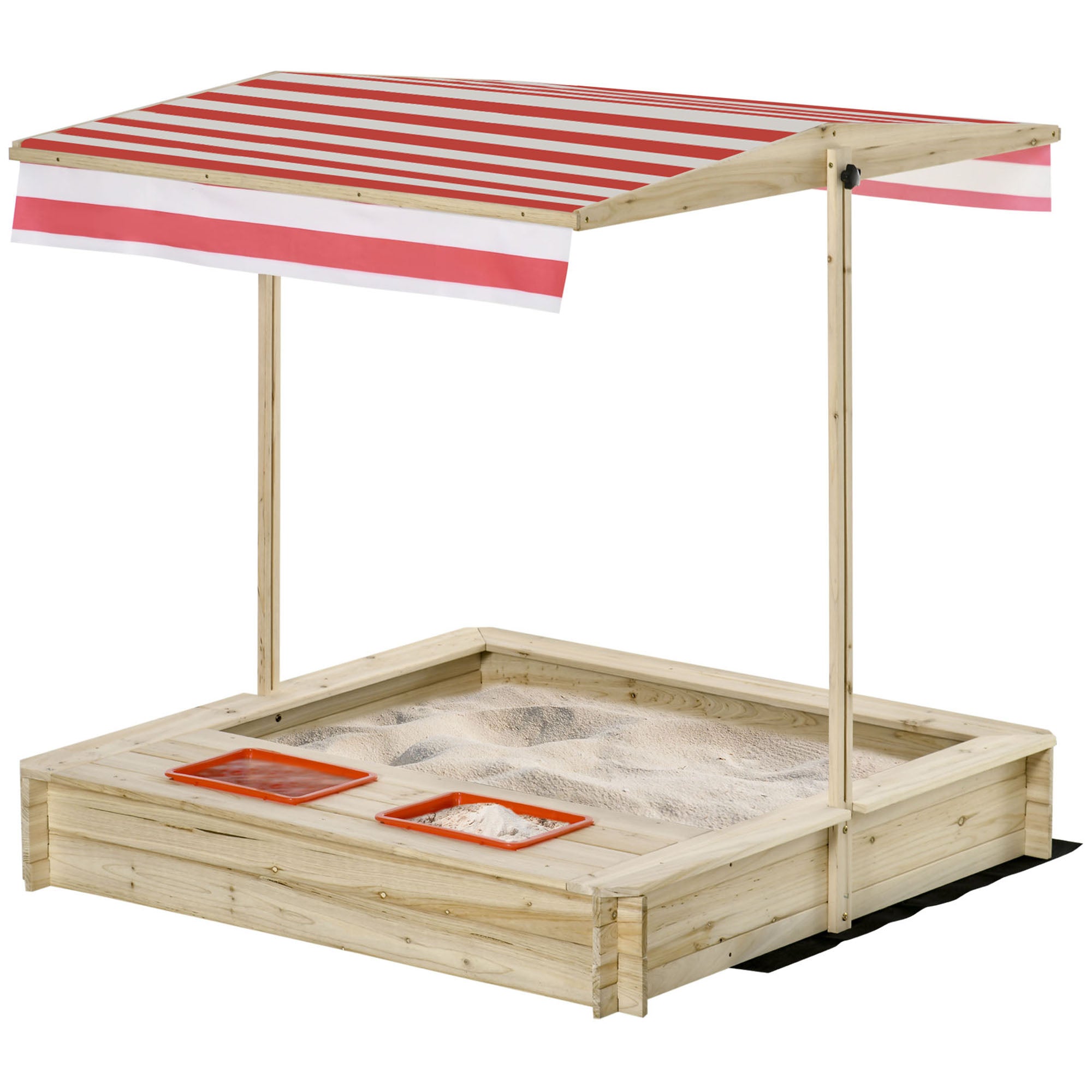 Square Wooden Sandpit 1.18L x 1.18W x 1.18H m - Adjustable Height, Inclination Roof, Closable - 2 Tubs - Fir Wood Autoclave