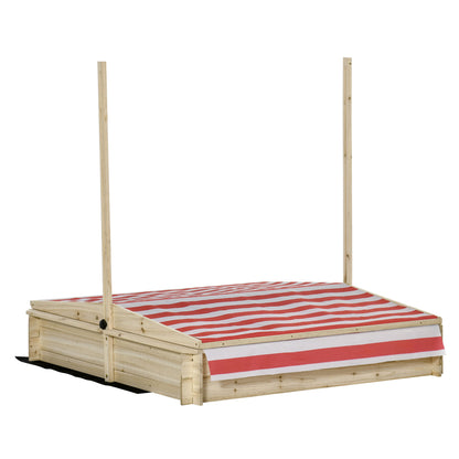 Square Wooden Sandpit 1.18L x 1.18W x 1.18H m - Adjustable Height, Inclination Roof, Closable - 2 Tubs - Fir Wood Autoclave