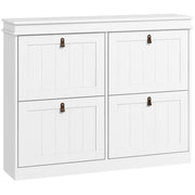 White Shoe Cabinet Slim Shoe Rack with 4 Flip-Down Doors and Adjustable Shelves for 20 Pairs of Shoes Antitip for Entryway Hallway 105x24x82.5 cm