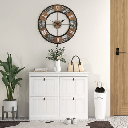 White Shoe Cabinet Slim Shoe Rack with 4 Flip-Down Doors and Adjustable Shelves for 20 Pairs of Shoes Antitip for Entryway Hallway 105x24x82.5 cm