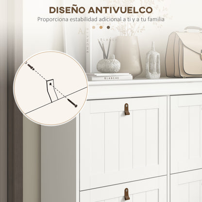 White Shoe Cabinet Slim Shoe Rack with 4 Flip-Down Doors and Adjustable Shelves for 20 Pairs of Shoes Antitip for Entryway Hallway 105x24x82.5 cm