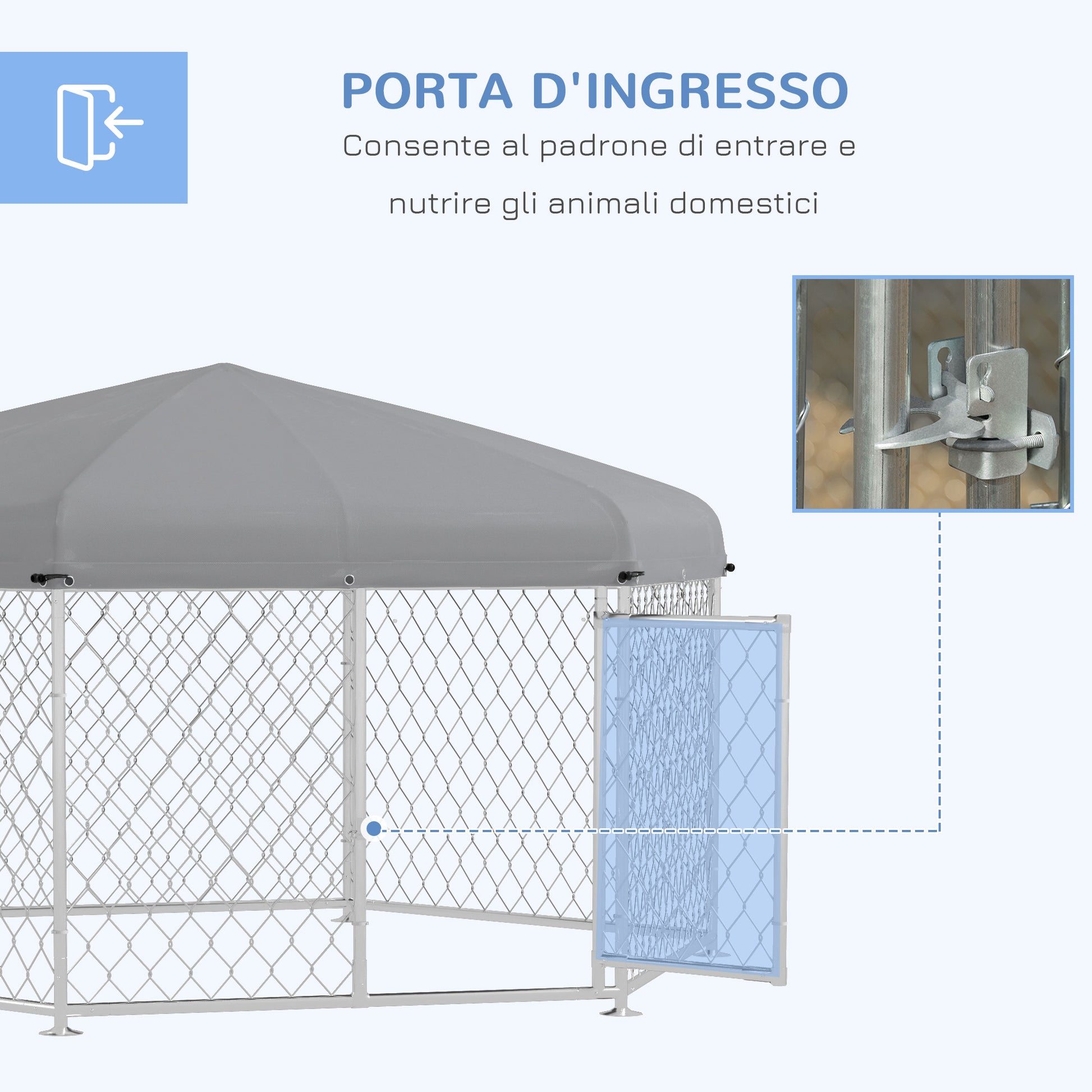 Large Size Dog Kennel, Hexagonal Kennel with Oxford Fabric UV Resistant Roof 2.1x1.85x1.5m, Silver and Grey