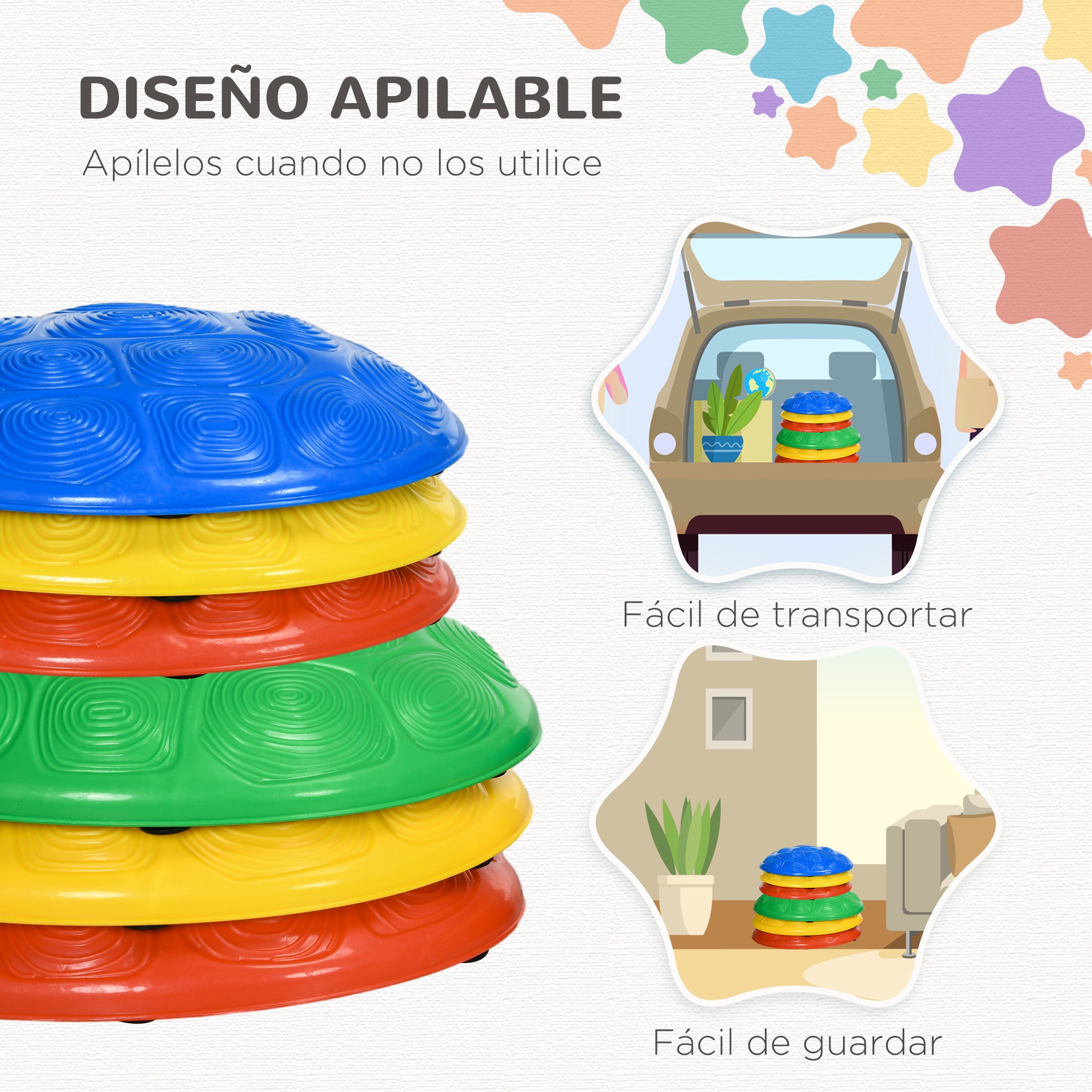 ZONEKIZ Balance Stones for Kids 3-8 Years Set of 6 Stackable Balance Blocks with Non-Slip Base for Balance Training and Coordination Multicolor