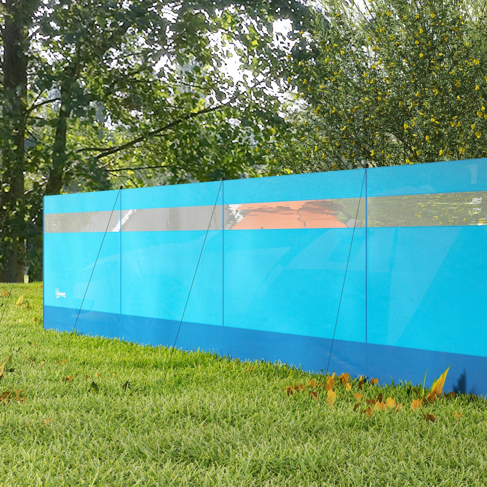 Foldable Windbreak Camping Privacy Screen with Light Window Poles Ropes Windshield Fence Beach Windshield Beach Protection for Camping Garden, Beach, Patio 725 x 140 cm Blue
