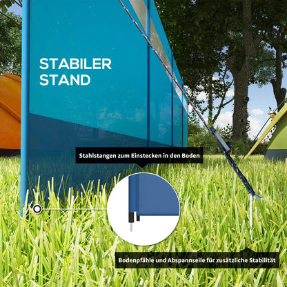 Foldable Windbreak Camping Privacy Screen with Light Window Poles Ropes Windshield Fence Beach Windshield Beach Protection for Camping Garden, Beach, Patio 725 x 140 cm Blue
