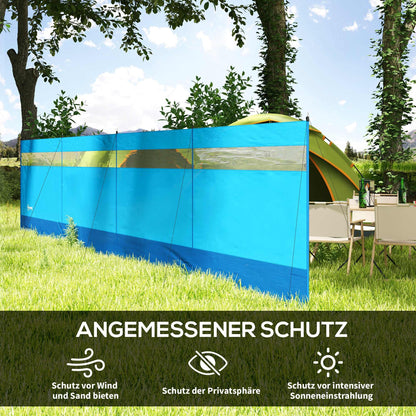 Foldable Windbreak Camping Privacy Screen with Light Window Poles Ropes Windshield Fence Beach Windshield Beach Protection for Camping Garden, Beach, Patio 725 x 140 cm Blue