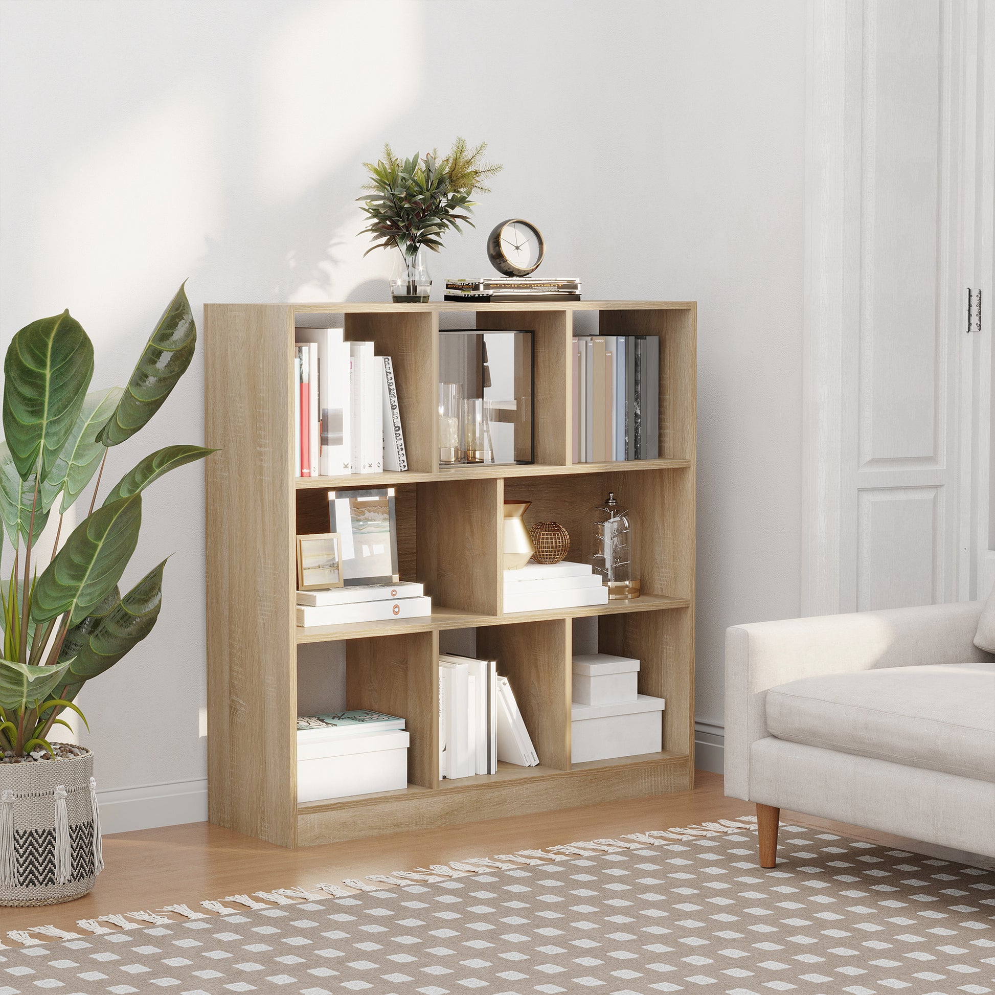 Bookshelf 3-Tier Storage Shelf Office Display Shelf for Home Office Living Room Oak 97.5 x 30 x 100 cm
