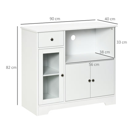 Microwave Cabinet, Kitchen Buffet, Storage Cabinet, for Kitchen, Dining Room 90 x 40 x 82 cm Tempered Glass and Wood, White
