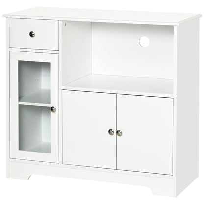 Microwave Cabinet, Kitchen Buffet, Storage Cabinet, for Kitchen, Dining Room 90 x 40 x 82 cm Tempered Glass and Wood, White