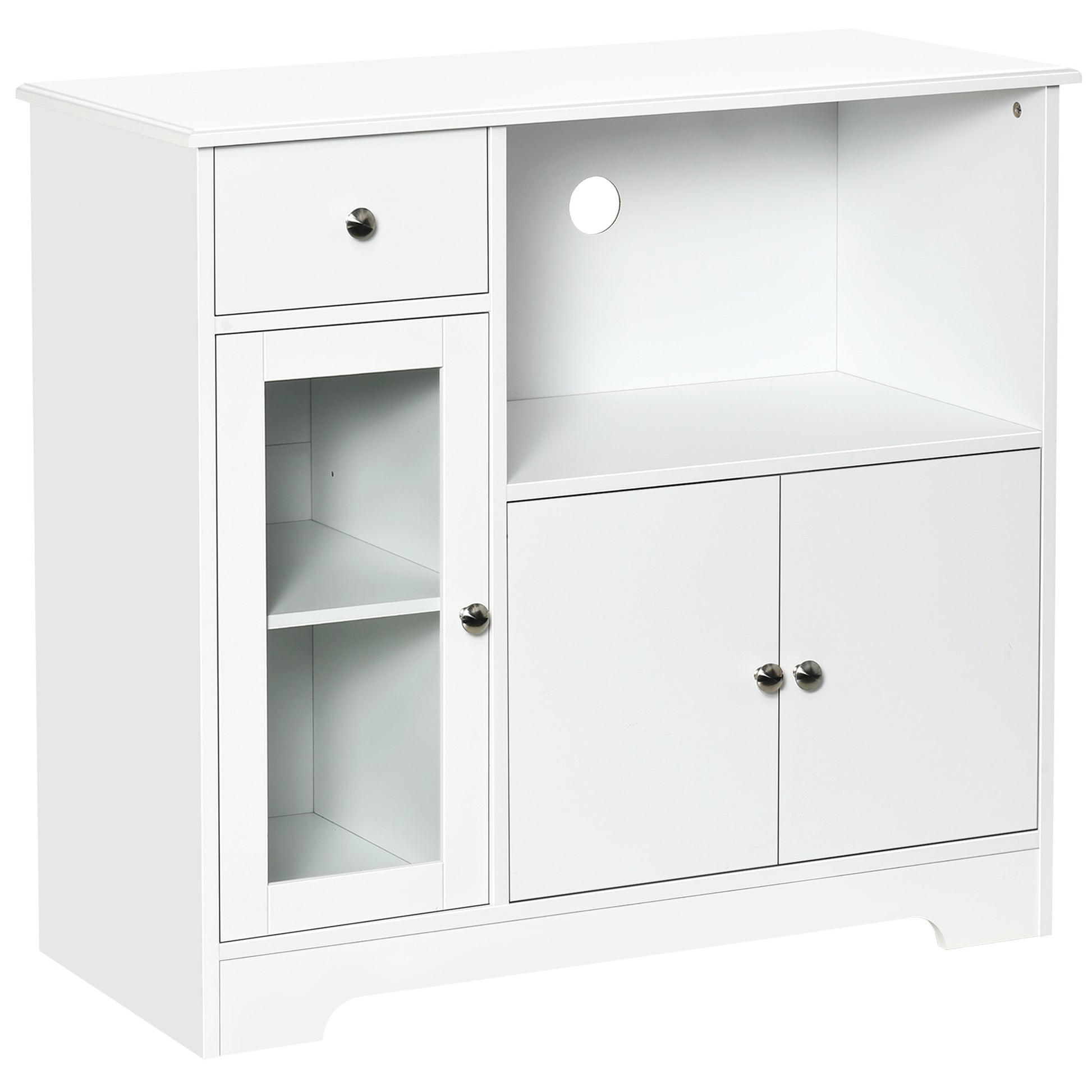 Microwave Cabinet, Kitchen Buffet, Storage Cabinet, for Kitchen, Dining Room 90 x 40 x 82 cm Tempered Glass and Wood, White