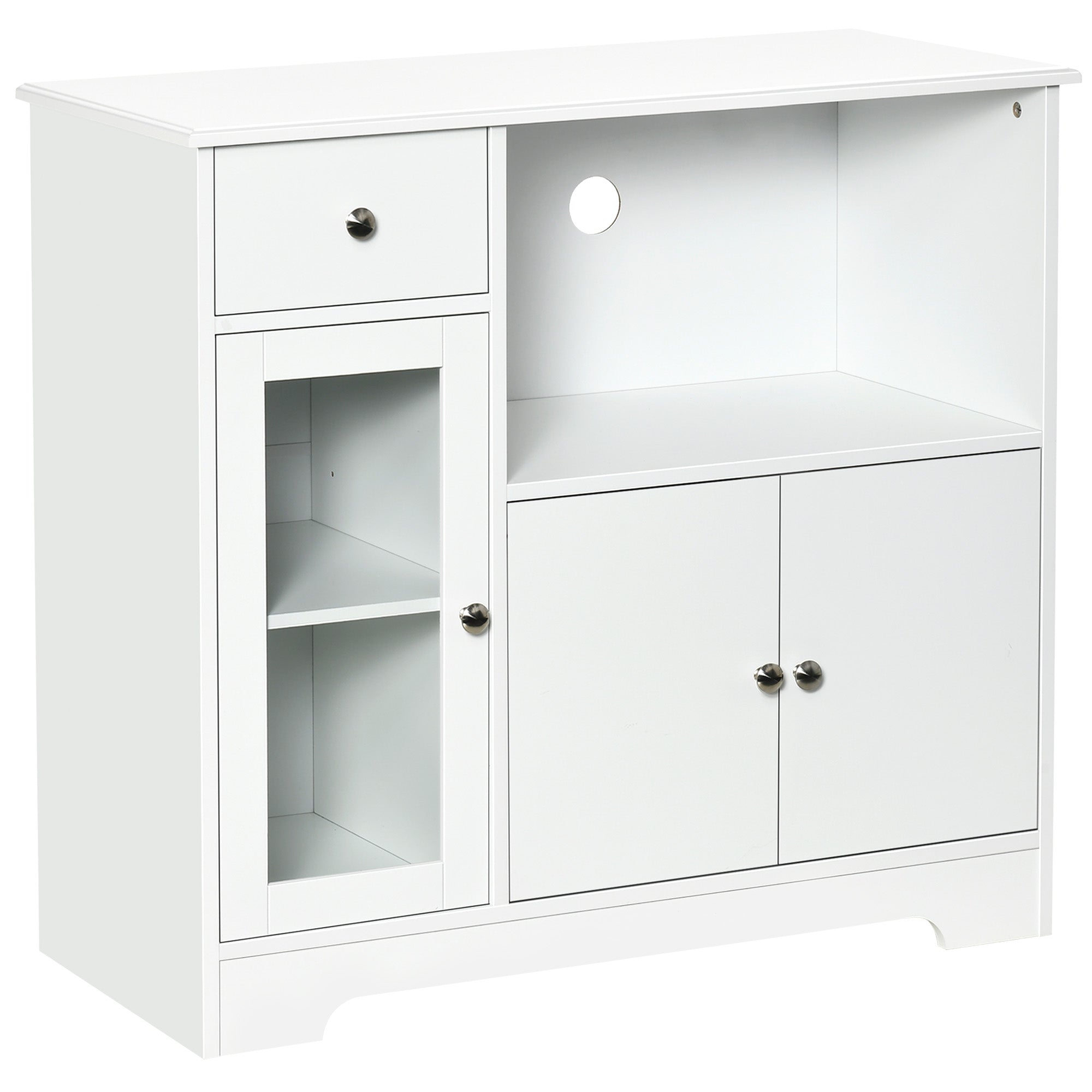 Microwave Cabinet, Kitchen Buffet, Storage Cabinet, for Kitchen, Dining Room 90 x 40 x 82 cm Tempered Glass and Wood, White