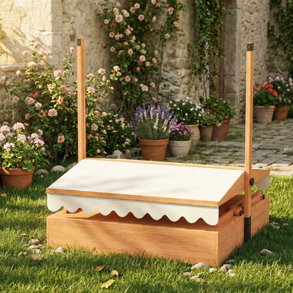 Wooden Kids Sandbox with Adjustable Canopy, Foldable Picnic Table & Benches, Cover, Seats 6 (Ages 3–8), for Yard & Garden, 72.4×43.3×47.2 in (184×110×120 cm), Brown