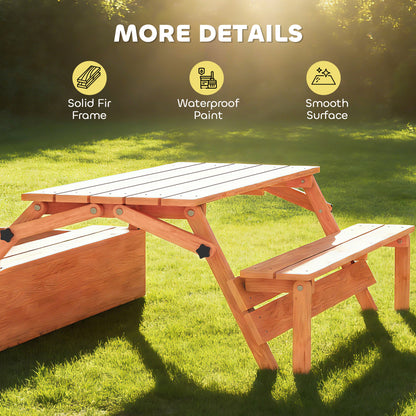 Wooden Kids Sandbox with Adjustable Canopy, Foldable Picnic Table & Benches, Cover, Seats 6 (Ages 3–8), for Yard & Garden, 72.4×43.3×47.2 in (184×110×120 cm), Brown