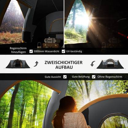 Camping Tent for 5-6 People Stable Waterproof Family Tent with Entrance Window Pack Bag, Tent with 3000mm Water Column Tunnel Tent for Camping Travel Garden, Light Gray