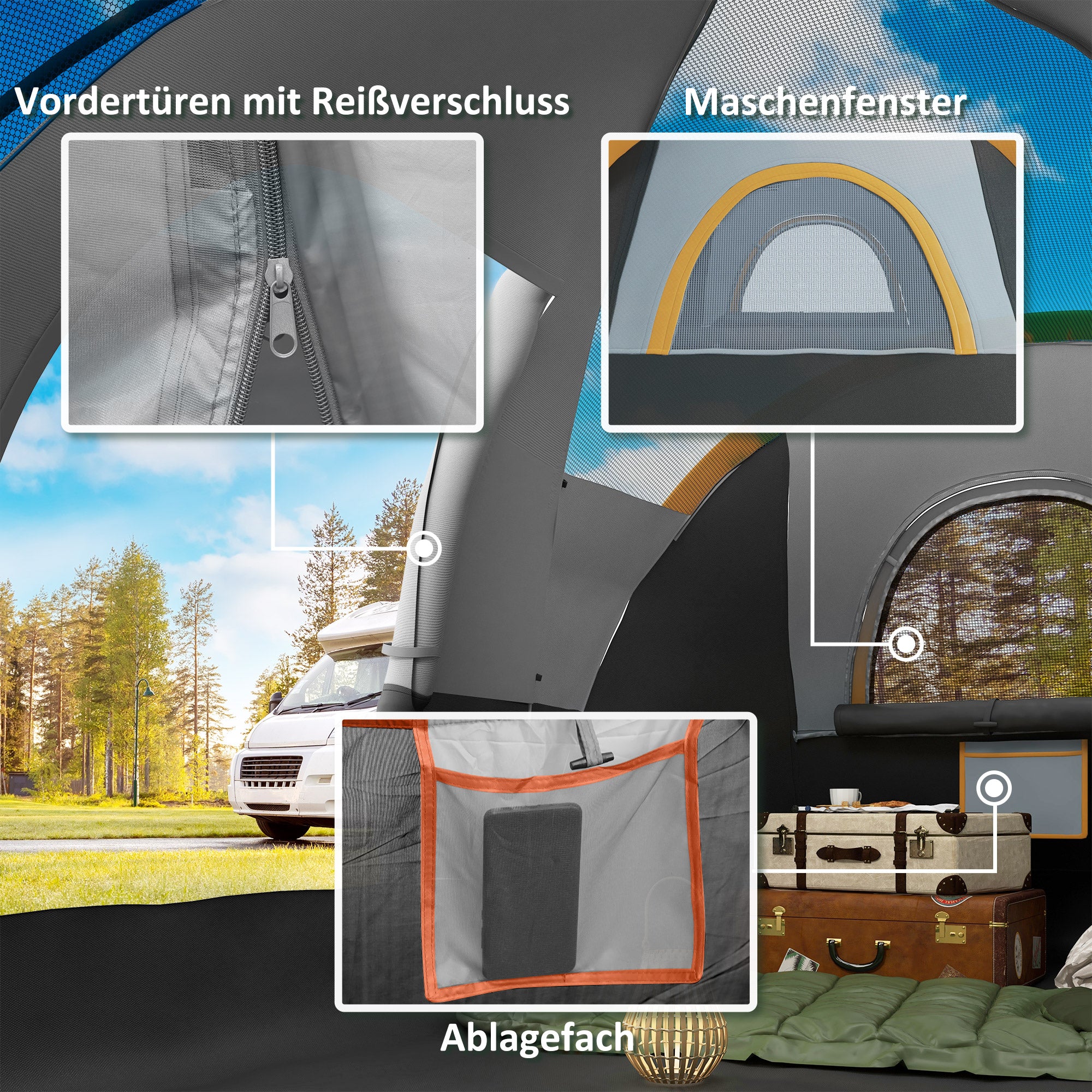 Camping Tent for 5-6 People Stable Waterproof Family Tent with Entrance Window Pack Bag, Tent with 3000mm Water Column Tunnel Tent for Camping Travel Garden, Light Gray