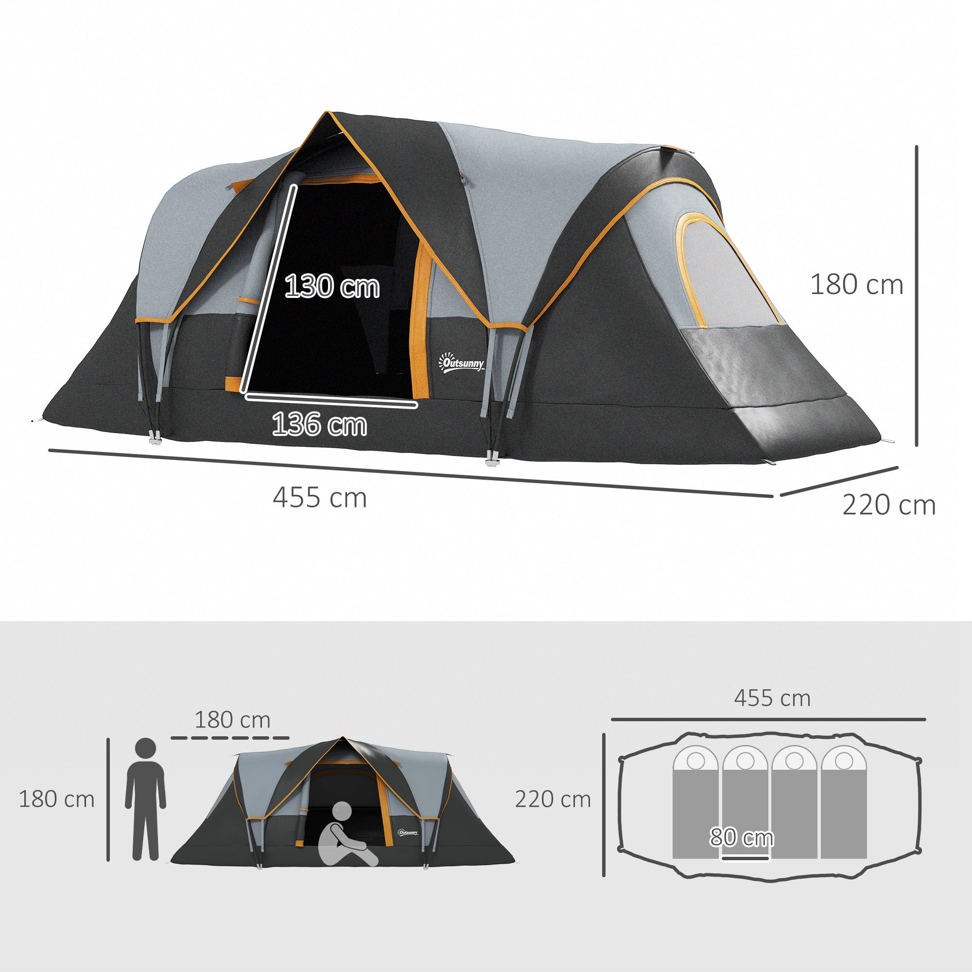 Camping Tent for 5-6 People Stable Waterproof Family Tent with Entrance Window Pack Bag, Tent with 3000mm Water Column Tunnel Tent for Camping Travel Garden, Light Gray
