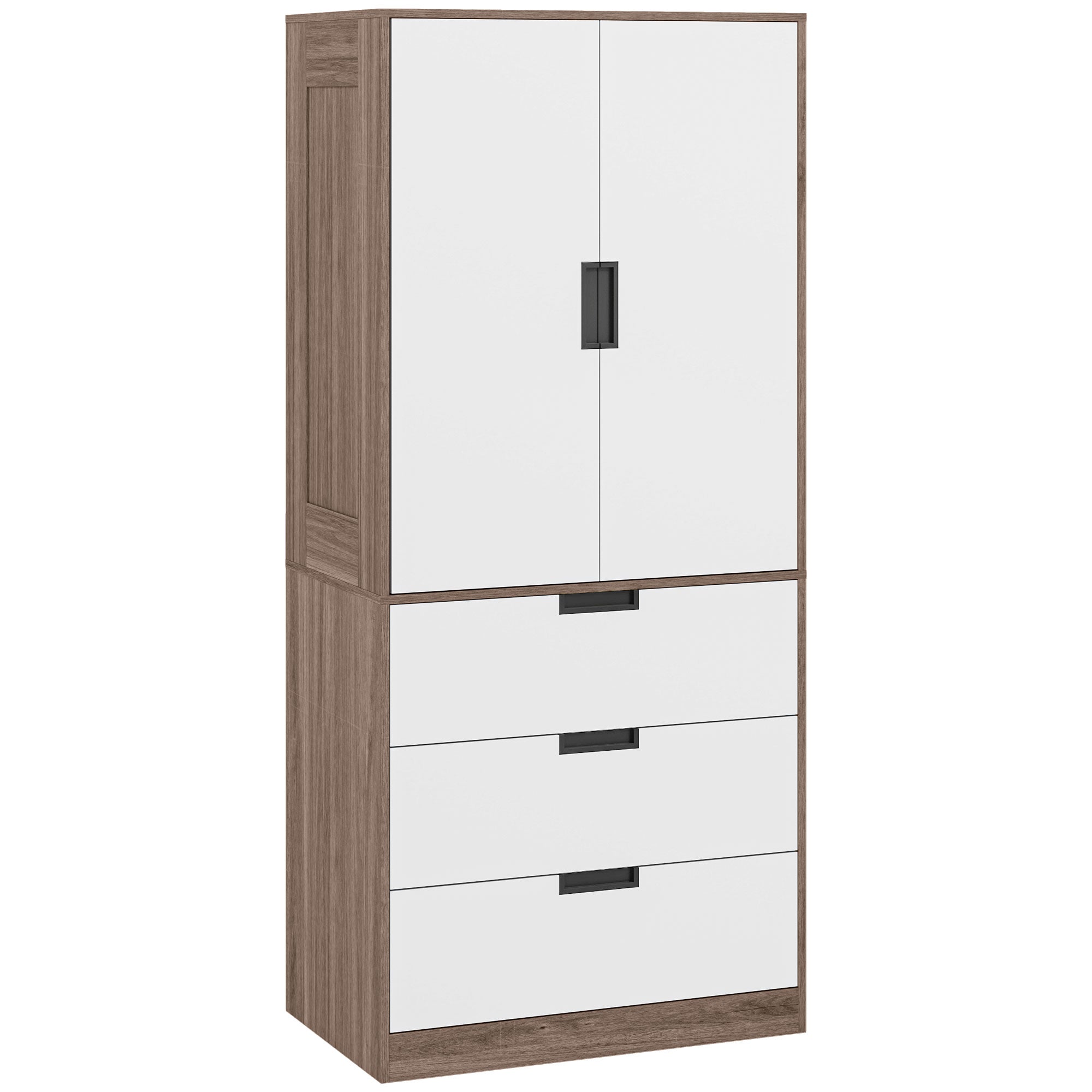 Modern Adult Bedroom Wardrobe Dressing Room with 3 Drawers and Hanging Rail, Dimensions 80W x 50D x 180H cm, Brown