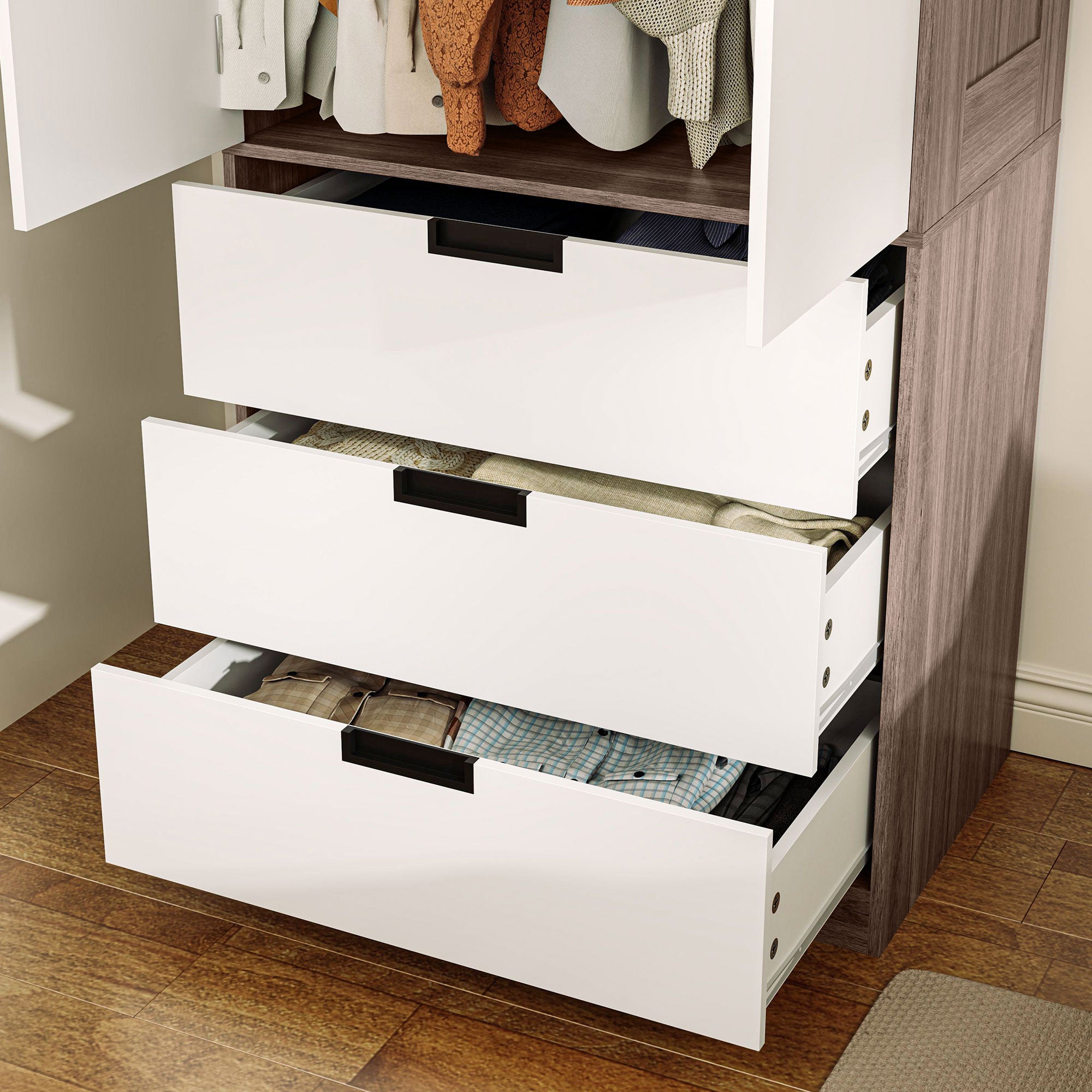 Modern Adult Bedroom Wardrobe Dressing Room with 3 Drawers and Hanging Rail, Dimensions 80W x 50D x 180H cm, Brown