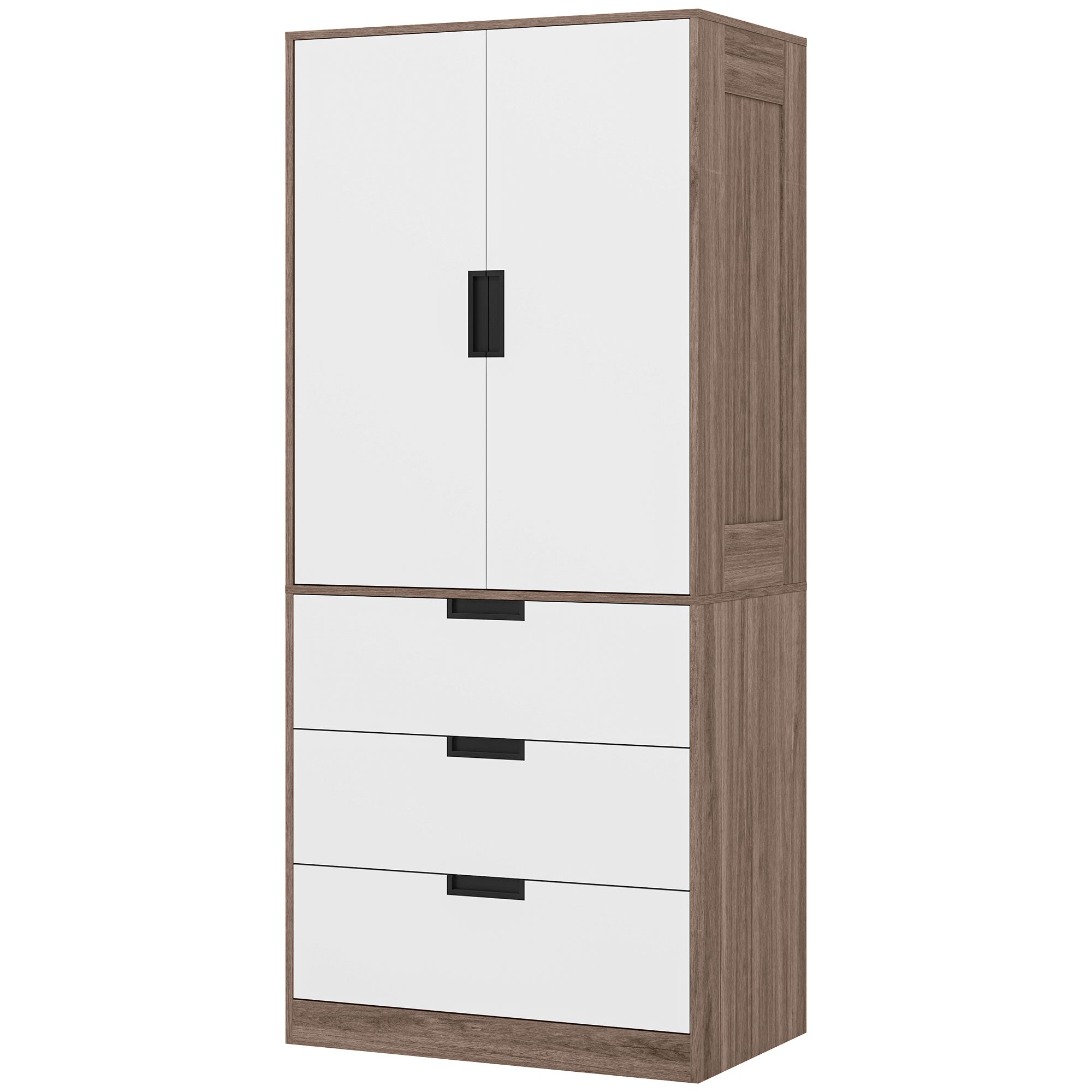 Modern Adult Bedroom Wardrobe Dressing Room with 3 Drawers and Hanging Rail, Dimensions 80W x 50D x 180H cm, Brown