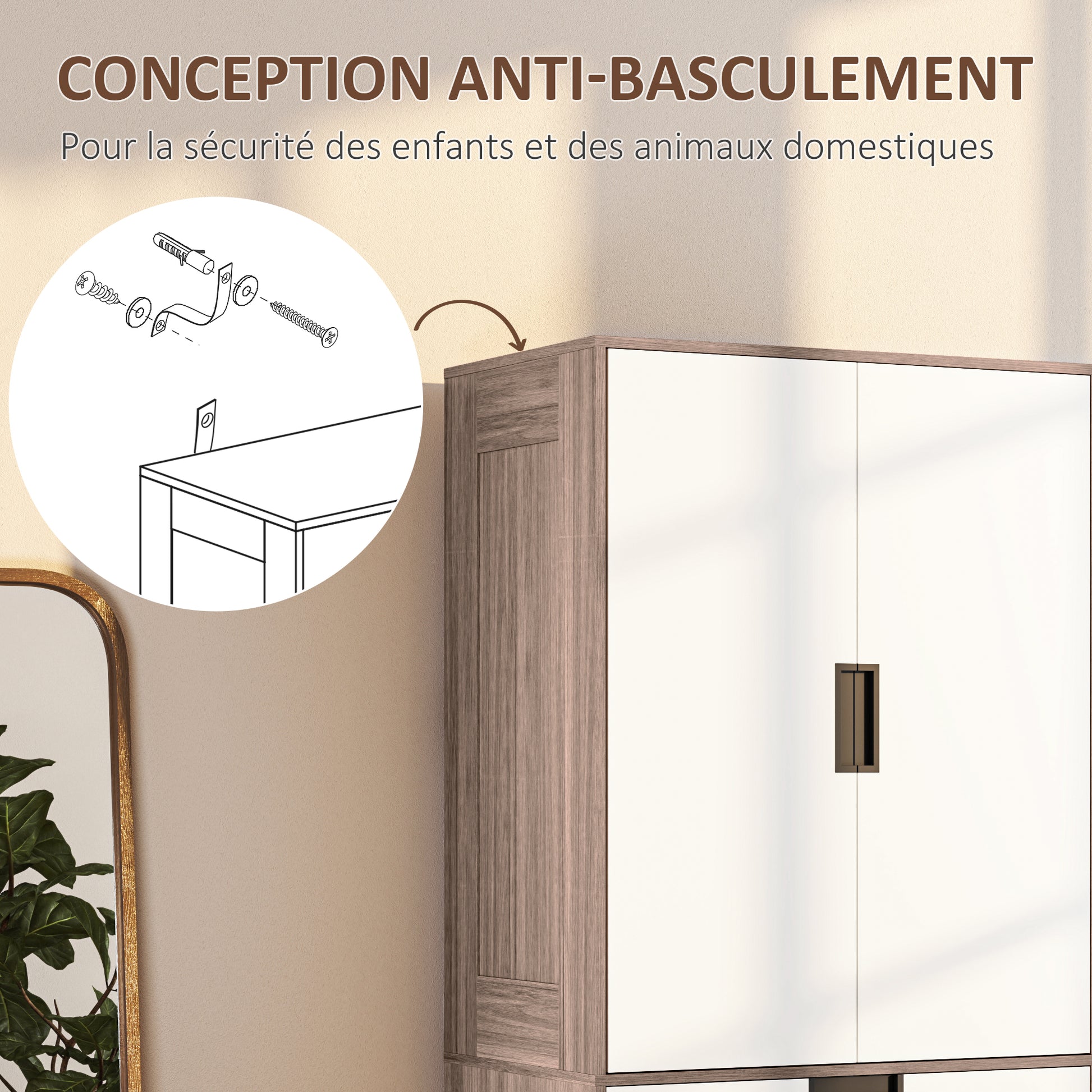Modern Adult Bedroom Wardrobe Dressing Room with 3 Drawers and Hanging Rail, Dimensions 80W x 50D x 180H cm, Brown