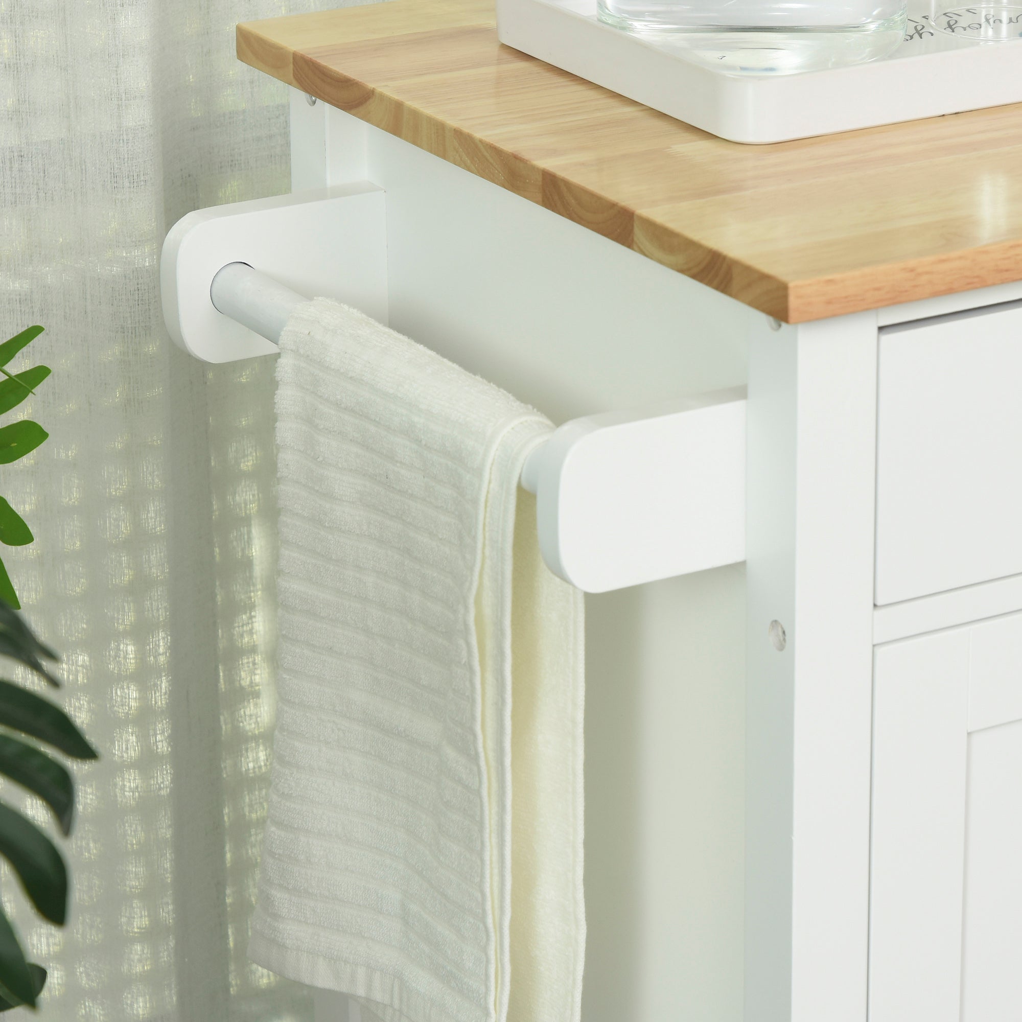 Kitchen Island with Wheels Kitchen Storage Cart with 1 Drawer 2 Doors 3 Open Shelves and Side Bar for Dining Room 107.5x48x89 cm White