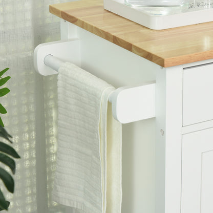 Kitchen Island with Wheels Kitchen Storage Cart with 1 Drawer 2 Doors 3 Open Shelves and Side Bar for Dining Room 107.5x48x89 cm White