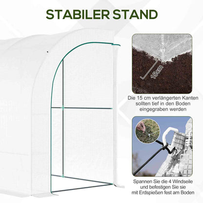 Greenhouse with Shelves Windows, Winterproof Foil Greenhouse made of Steel, Wall-mounted greenhouse for Balcony, Garden, Tomato house 300x150x213cm Tomato Greenhouse for Vegetables Flowers Plants White