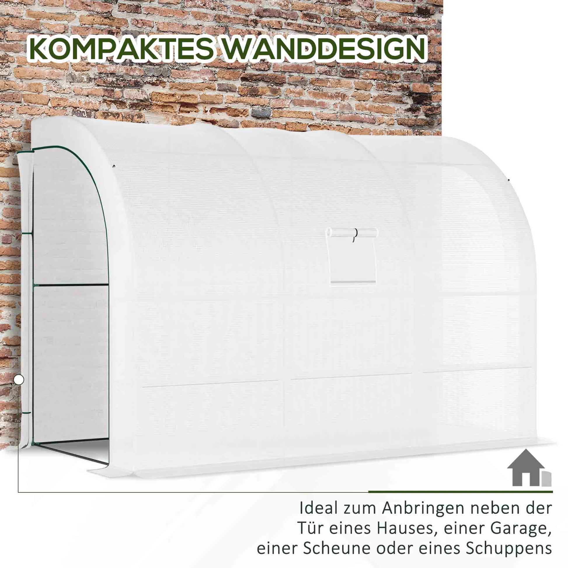 Greenhouse with Shelves Windows, Winterproof Foil Greenhouse made of Steel, Wall-mounted greenhouse for Balcony, Garden, Tomato house 300x150x213cm Tomato Greenhouse for Vegetables Flowers Plants White