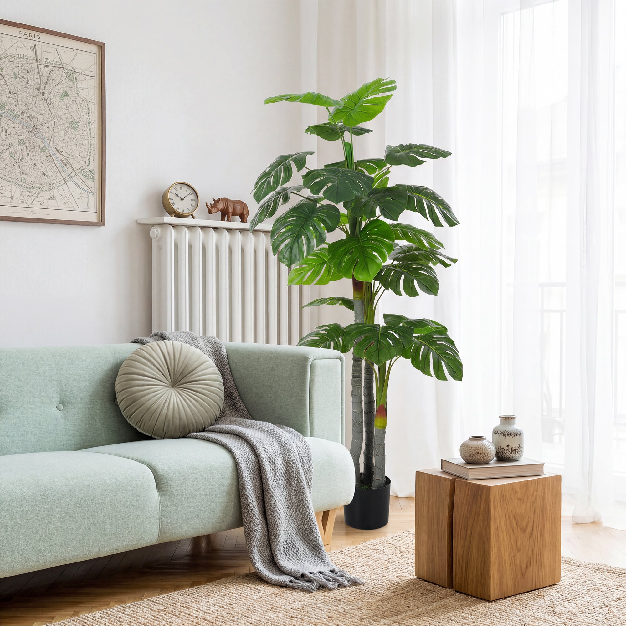 Artificial Monstera Tree, 1.5 m (4.9 ft) – Realistic Trunk & Branches, 20 Large Leaves, Pot Included