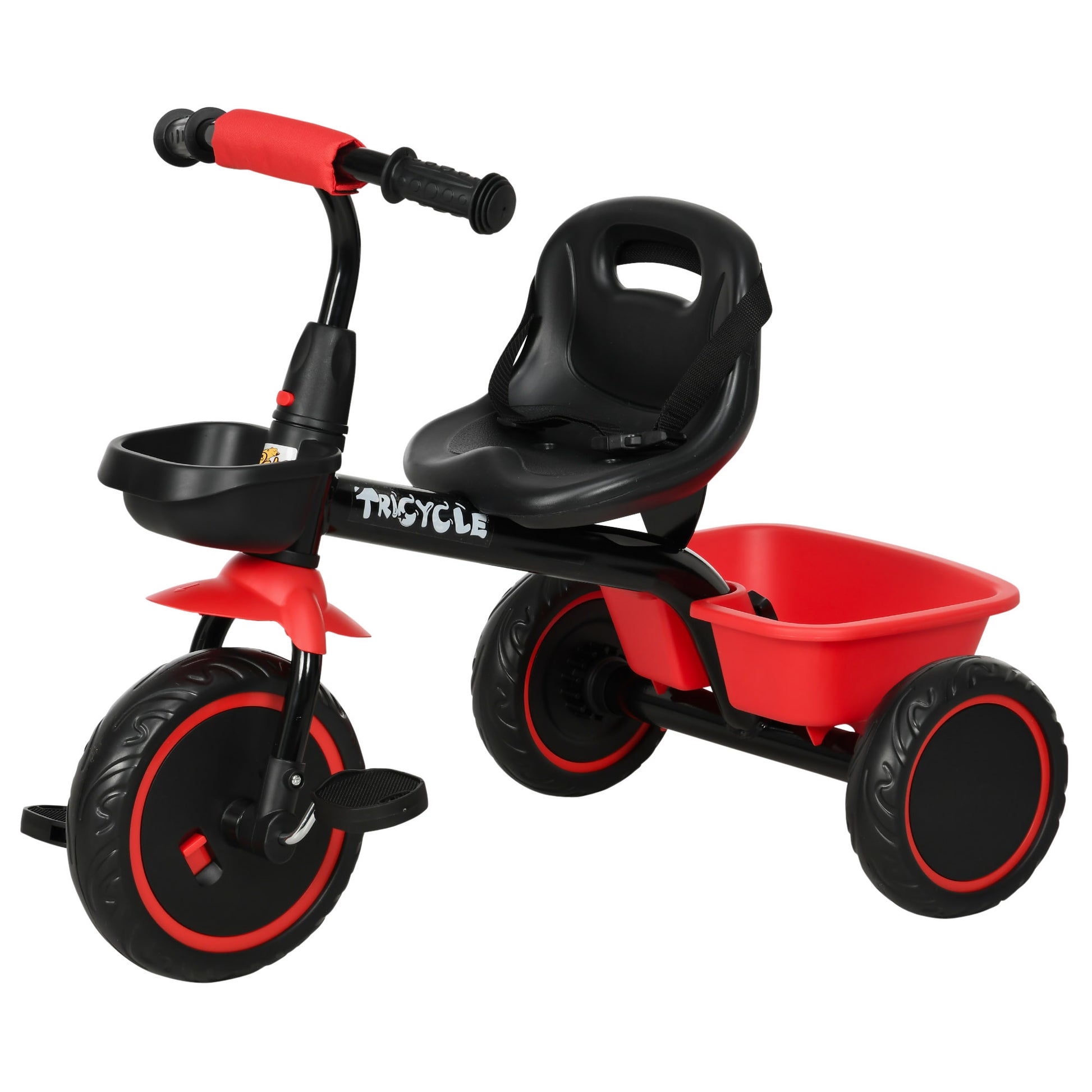 Tricycle Kids Tricycle Children's Bike with Pelvic Belt Pedals, Bike Basket, Kids Bike with Adjustable Seat for Children 2-5 Years Red + Black, 80 x 48 x 63 cm